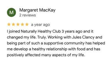 5-star Google review of the Naturally Healthy Club by Margaret MacKay