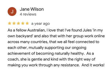 5-star Google review of the Naturally Healthy Club by Jane Wilson