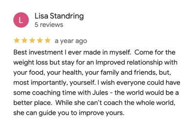 5-star Google review of the Naturally Healthy Club by Lisa Standring