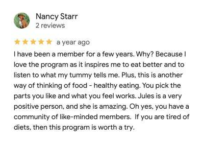 5-star Google review of the Naturally Healthy Club by Nancy Starr