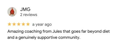 5-star Google review of the Naturally Healthy Club by JMG