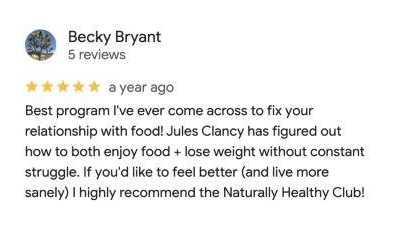 5-star Google review of the Naturally Healthy Club by Becky Bryant