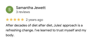 5-star Google review of the Naturally Healthy Club by Samantha Jewett